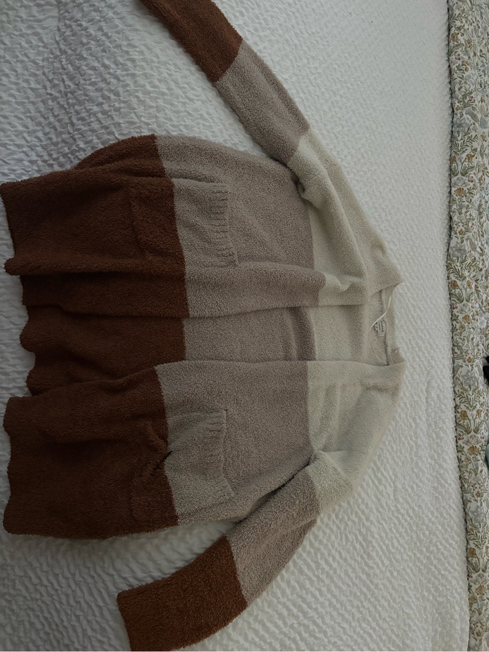 Colorblock Open-Front Women's Cardigan - Cream, Taupe & Brown